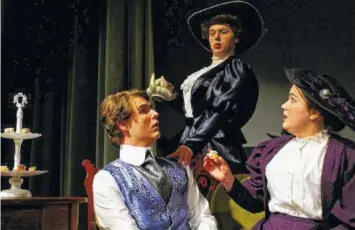  ?? CONTRIBUTE­D PHOTO ?? William Darby as Jack Worthing, Will Payne as Lady Bracknell and Ana Gresham as Gwendolen Fairfax, from left.