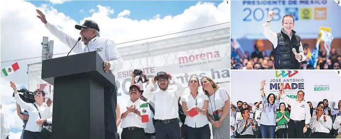  ?? FOTOS: AFP/AP ?? (1) Andrés Manuel López Obrador durante su campaña con Morena. (2) Ricardo Anaya se encuentra en tercer lugar. (3) José Antonio Meade es el segundo favorito en las encuestas mexicanas.