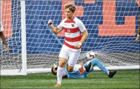  ?? DAYTON ATHLETICS ?? Dayton’s Jonas Fjeldberg led the Atlantic 10 in goals (11), game-winning goals (five) and points (31) last season on his way to earning Offensive Player of the Year honors. He’s still in Dayton and didn’t go back home to Norway when UD shut down.