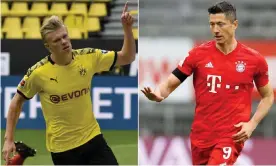  ??  ?? Free-scoring strikers Erling Haaland and Robert Lewandowsk­i are set to face off on Tuesday. Composite: Reuters, Getty Images