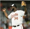  ?? NICK WASS/AP ?? A whistle rolled through Camden Yards before Félix Bautista’s usual introducti­on played Monday night. It was the iconic whistling of“The Farmer in the Dell” from Omar Little on “The Wire,” the stickup man played by the late Michael K. Williams.