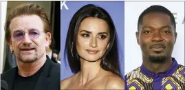  ?? AP PHOTO ?? U2 frontman Bono speaks to the media after a meeting at the Elysee Palace, in Paris, on July 24, 2019, from left, actress Penelope Cruz attends the “Wasp Network” premiere during the 57th New York Film Festival in New York on Oct. 5, 2019, and David Oyelowo attends the GEANCO Foundation Hollywood Gala in Los Angeles on Oct. 10, 2019. Bono, Cruz and Oyelowo will lend their voices in an animated series to raise awareness about the importance of vaccine access. The ONE Campaign announced Wednesday that the series “Pandemica” will launch Thursday.