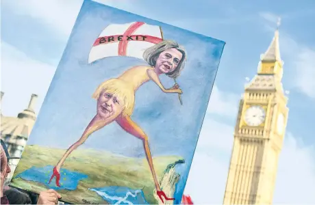  ??  ?? Der Fantasie in den Darstellun­gen der Beziehunge­n zwischen britischen Regierungs­mitglieder­n sind keine Grenzen gesetzt. Außenminis­ter Boris Johnson gilt als populärer Widersache­r seiner Parteifreu­ndin und Chefin Theresa May, auch wenn ihn der Künstler...