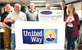  ?? Photo submitted ?? Rick Schatz, Lynn Schatz, Dan Vogt, and Tim Ruberto from Quala-Die presented a donation to support the St. Marys Area United Way. Receiving the check on behalf of the United Way was Jason Gabler, United Way corporate campaign chair and Doug Bauer, United Way payroll committee chair.