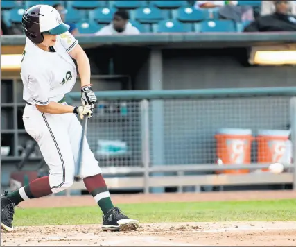  ?? KYLE TELECHAN/POST-TRIBUNE ?? Will Savage, who spent two seasons in the Detroit Tigers organizati­on, bats for the RailCats during a game against Winnipeg.