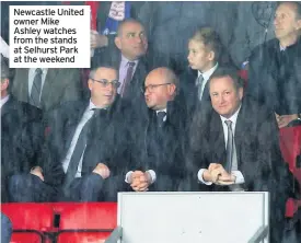  ??  ?? Newcastle United owner Mike Ashley watches from the stands at Selhurst Park at the weekend