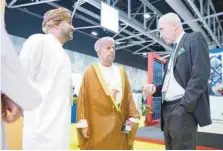  ?? ?? Eng Abdullah al Hashimi, Managing Director of Marafiq (centre), at Marafiq’s booth at Oman Sustainabi­lity Week.