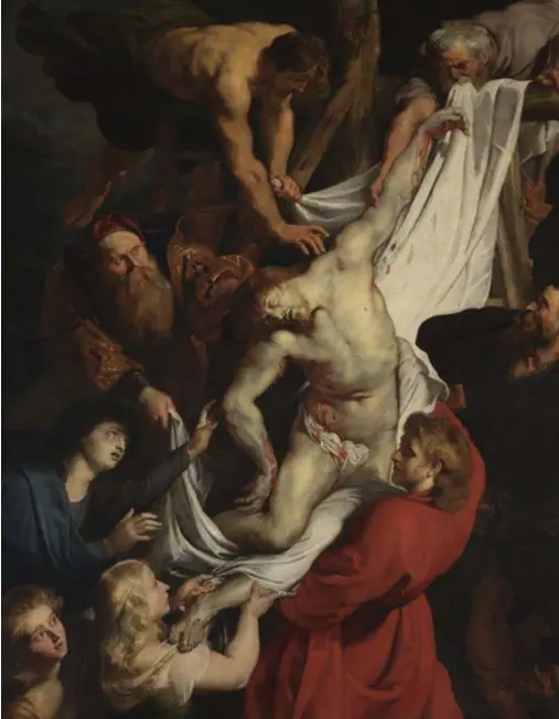  ??  ?? ‘De kruisafnem­ing’ van Peter Paul Rubens uit 1611 (O.L.V.Kathedraal): ‘Die Christus was toch opgehangen of zoiets?’