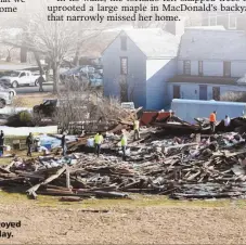  ??  ?? ‘GONE’: John Maggs’ barn, a town landmark, was destroyed in the tornado that touched down in Conway on Saturday.