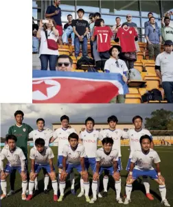  ??  ?? Right Hong Yun-guk gets a cross in against Panjab, but despite the constant urgings of their manager An Yong-hak (below right) and some eager support in the stands, the United Koreans couldn’t progress