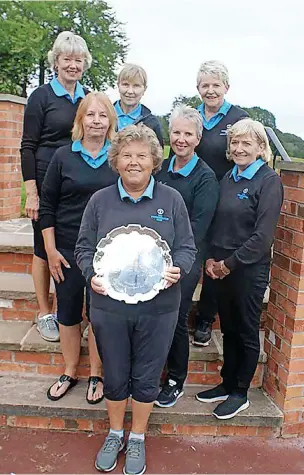  ??  ?? Prestbury Ladies won the Final of the East Cheshire Inter Club Shield. Overcoming Ringway 4 matches to 3, played at Wilmslow.
Kath Lees, captain, featured with the Trophy with Caron Corden, Liz Stott, Mary Loughran, Marg Jordan, Jean McKillop and Pauline Roberts