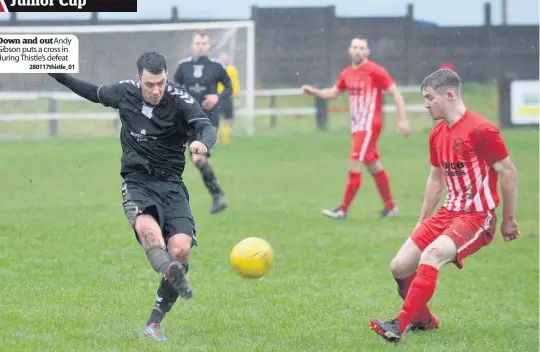  ?? 280117this­tle_01 ?? Down and outAndy Gibson puts a cross in during Thistle’s defeat