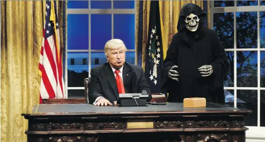  ?? SNL PHOTOS FROM NBC ?? Alec Baldwin, left, portrays Donald Trump and Mikey Day is adviser Steve Bannon.