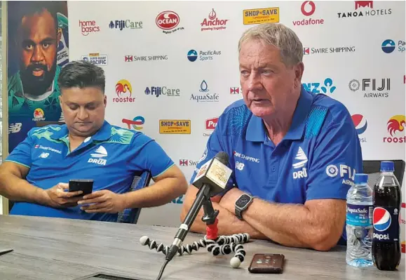  ?? Photo: Mereleki Nai ?? From left: Fijian Drua head of commercial and marketing Shane Hussein and head coach, Mick Byrne at the Drua homebase in Nadi on April 16, 2024.