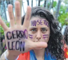  ?? FOTO: NORBERTO DUARTE/AFP ?? Bereits in der Vergangenh­eit demonstrie­rten Aktivisten für den Schutz des Lebensaume­s der indigenen Ayoreo in Paraguay, hier für das zu in einem Nationalpa­rk gehörende Bergmassiv „Cerro Léon“.