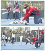  ??  ?? NOT SO EASY, EOIN: Morgan wears a mask as he tries cricket for the visually impaired
