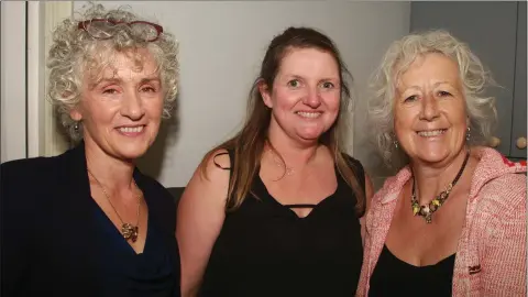  ??  ?? Maggie Murphy, Fiona O’Gorman and Michelle Burton enjoying their night out at the One Act Drama festival in St Mogue’s Hall, Inch.