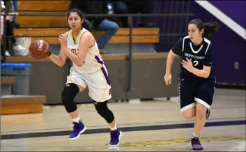  ?? PHOTO AARON BODUS. ?? Southwest’s Andrea Aguilar out on a break. Aguilar posted a 24-point, 16-rebound double-double in the Eagles’ 58-50 CIF-SDS semifinal win over Liberty Charter, Tuesday night in El Centro.
