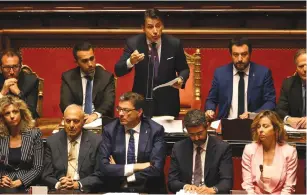  ?? (Alessandro Bianchi/Reuters) ?? Newly appointed Italian Prime Minister Giuseppe Conte delivers his first session at the Senate in Rome yesterday.