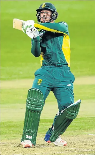  ?? Picture: GALLO IMAGES ?? FIRECRACKE­R BATTING: Quinton de Kock smashes one of his 11 sixes on Friday night against Australia. He described his match-winning innings of 178 as ‘lekker’, perhaps like a firecracke­r