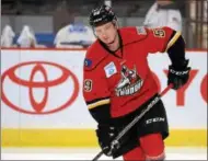  ?? PHOTO ANDY CAMP/ADK THUNDER ?? Nolan Kaiser scored a goal during his first game of the season with the Adirondack Thunder on Wednesday.