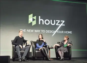  ?? Steve Jennings / Getty Images for TechCrunch file photo ?? Houzz Co-Founder and President Alon Cohen, Houzz Co-Founder and CEO Adi Tatarko, and TechCrunch moderator Ingrid Lunden speak onstage during TechCrunch Disrupt SF 2017 at Pier 48 in 2017.