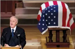  ?? AP PHOTO ANDREW HARNIK ?? Former prime minister Brian Mulroney speaks Wednesday in Washington during the State Funeral for former U.S. president George H.W. Bush at the National Cathedral.