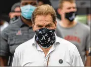  ?? VASHA HUNT/ ASSOCIATED PRESS ?? Nick Saban could still be back on the sideline if he gets another negative coronaviru­s test. If not, an assistant coach will lead Alabama.