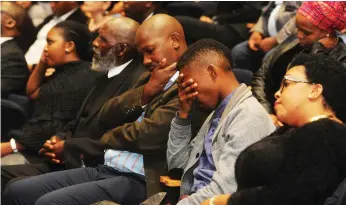  ?? PICTURE: CINDY WAXA/ANA ?? TRAGIC: A memorial service for Siyabulela Thwalani, head of residence at CPUT, Cape Town campus, was held at Bellville campus. He was shot and killed last Saturday in Khayelitsh­a. From left to right is his family, father Fredrick Thwalane, Bonginkosi,...