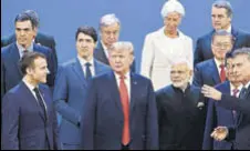  ?? AFP ?? French President Emmanuel Macron, Canada’s PM Justin Trudeau, US President Donald Trump, PM Narendra Modi, Japan’s PM Shinzo Abe and Argentina’s President Mauricio Macri at the G20 Summit
