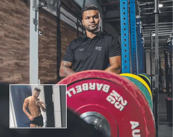  ?? Picture: JERAD WILLIAMS ?? Tai Ford is balancing his Super Rugby ambitions with working as a personal trainer at EMF Performanc­e Centre. And (inset) a Facebook photo.