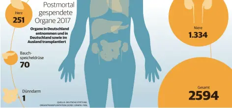  ?? QUELLE: DEUTSCHE STIFTUNG ORGANTRANS­PLANTATION (2018) | GRAFIK: FERL ?? HerzNiereG­esamt