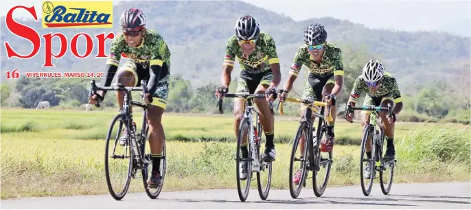  ?? CAMILLE ANTE ?? KAAGAD na sumabak sa ensayo ang Philippine Army-Bicycology Shop para makabawi sa huling apat na stage ng 2018 LBC Ronda Pilipinas.