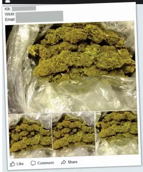  ??  ?? Shameless: One of the Facebook pages advertisin­g cannabis