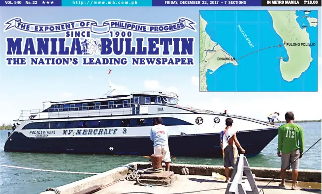  ?? (Photo provided by the Philippine Coast Guard) ?? FERRY SINKING – A file photo of the fastcraft MV Mercraft 3, which was carrying 251 people from Real, Quezon, to Polillo Island when it sank in stormy seas Thursday.