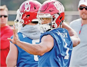  ?? [PHOTO BY STEVE SISNEY, THE OKLAHOMAN] ?? Oklahoma’s Kyler Murray is battling for the No. 2 quarterbac­k spot. He will play in Saturday’s spring football game, and then travel to Austin afterward for the Sooners’ baseball series against Texas.