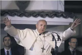  ?? Picture / AP ?? Pope Francis speaks during a meeting with people with disabiliti­es in Bogota yesterday on the second day of his trip to Colombia.