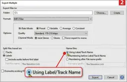  ?? ?? Select ’Using Label/track Name’ to split the Minidisc transfer into individual tracks on MP3 2