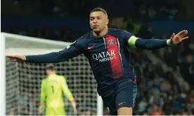  ?? Photograph: Jean Catuffe/ Getty Images ?? Kylian Mbappé celebrates his first goal against Real Sociedad.