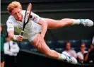  ?? Dave Caulkin/AP ?? Boris Becker in action against Australia’s Wally Masur at Wimbledon, 1990. Photograph: