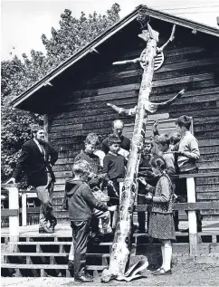  ??  ?? Dundee City Council is considerin­g selling off Belmont Estate, which includes Belmont Castle. Right: building a totem pole at a camp at Belmont in the early 1970s.