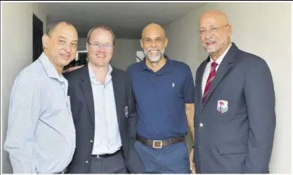  ??  ?? (From left) Head of Cricket West Indies corporate governance committee Don Wehby, CWI CEO Johnny Grave, CWI director of cricket James Adams and CWI President Ricky Skerritt, ahead of a breakfast meeting at Terra Nova All-suite Hotel in Jamaica on Wednesday.