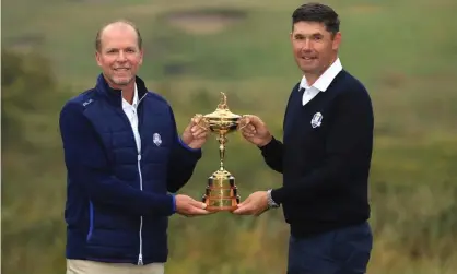  ??  ?? The USA captain, Steve Stricker, and his European counterpar­t, Padraig Harrington, at Whistling Straits last year. Photograph: Andrew Redington/Getty Images,