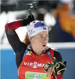  ?? FOTO: DARKO BANDIC/AP/TT ?? Tiril Eckhoff tog sin femte medalj – och fjärde guld – under VM i Pokljuka.