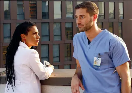  ??  ?? Freema Agyeman plays oncology head Helen Sharpe and Ryan Eggold stars as Max Goodwin in New Amsterdam.
There is a quietness, a subtlety and abundance of sensitivit­y and heart that makes the