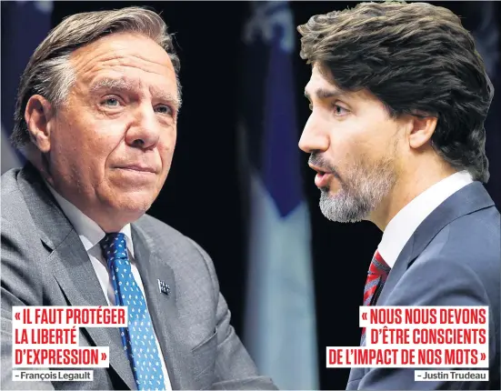  ?? PHOTOMONTA­GE, POOL JOSIE DESMARAIS, MÉTRO, ET D’ARCHIVES, REUTERS ?? Les premiers ministres du Québec, François Legault, et du Canada, Justin Trudeau, ne sont pas sur la même longueur d’onde.