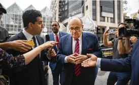  ?? NEW YORK TIMES ?? Rudy Giuliani, a lawyer for Donald Trump, appeared before a grand jury at the Fulton County Courthouse in Atlanta on Aug. 17, 2022. It’s not clear if he’s one of the witnesses suspected of lying to the panel or if action might be taken against him.