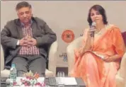  ??  ?? Jaideep Mathur and Kanak Rekha Chauhan addressing media.