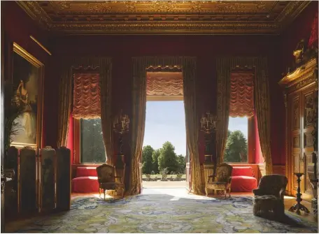  ??  ?? The Red Drawing Room at Waddesdon Manor with the rubber eyemat that currently replaces the Louis XIV Savonnerie carpet bought for the room by Baron Ferdinand Rothschild