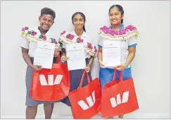  ?? Picture: SUPPLIED ?? From left: Penang Sangam High School students Emi Grace Marama, 15, and Shanvi Raju, 18 with Xavier College student Saesha Kumar, 16.